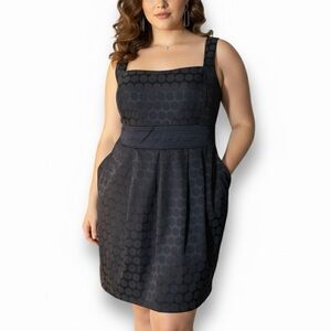 TORRID Retro Y2K Navy Blue Polkadot Satin Bow Square Neck Mini Pocket Dress 24